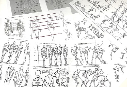 コミックイラストコースと共通で、人体や表情などのキャラクター制作に必要な基礎課題を学ぶことができます。